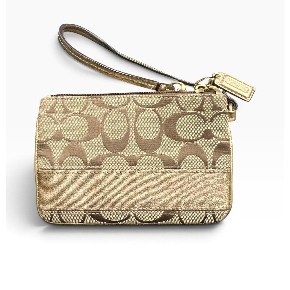 Vintage Coach Metallic Gold Signature Jacquard Mini Wristlet Wallet Y2K Pouch